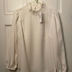J. Crew Cream Ruffle-Neck Long Sleeve Blouse